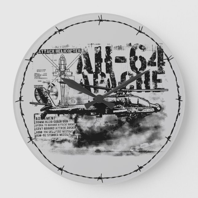 Horloge murale AH-64 Apache Arrondie (Grande) (Recto)