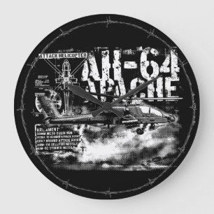 Horloge murale AH-64 Apache Arrondie (Grande)