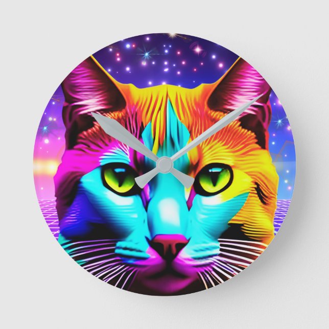 Horloge murale Amoureux des chats "Neon Galaxy" (Recto)