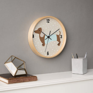 Horloge murale animée marron teckel