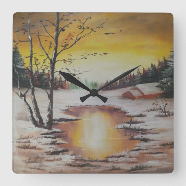 Horloge murale Ann Hayes Peinture scène d'hiver (Recto)