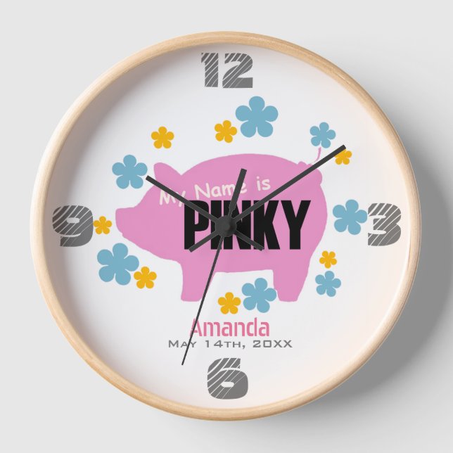 Horloge murale anniversaire "Pinky the Pig" (Recto)