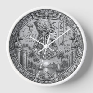 Horloge murale argentée égyptienne – Élégant Égypt
