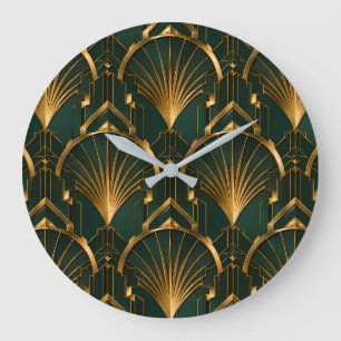 Horloge murale Art Déco de luxe vert émeraude et o