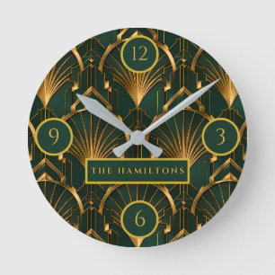 Horloge murale Art Déco de luxe vert émeraude et o