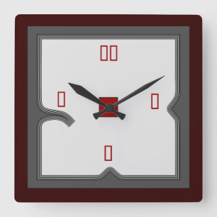 Horloge murale artistique rouge/blanc/gris