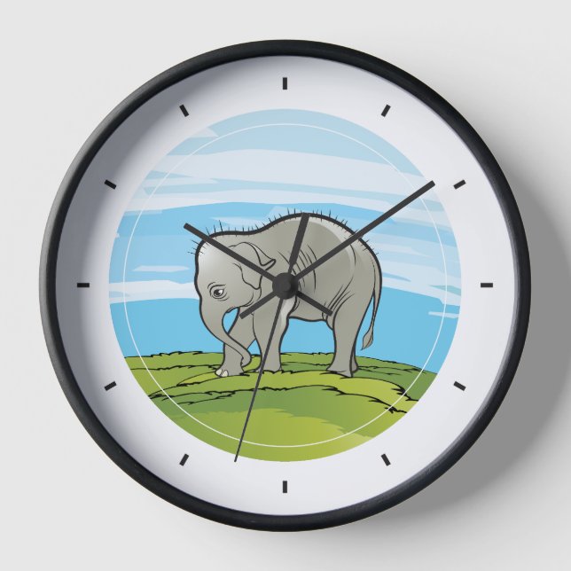 Horloge murale avec illustration d'un bébé éléphan (Recto)