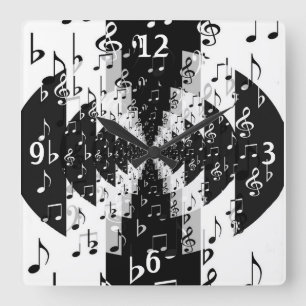 Horloge murale avec notes de musique Black & White