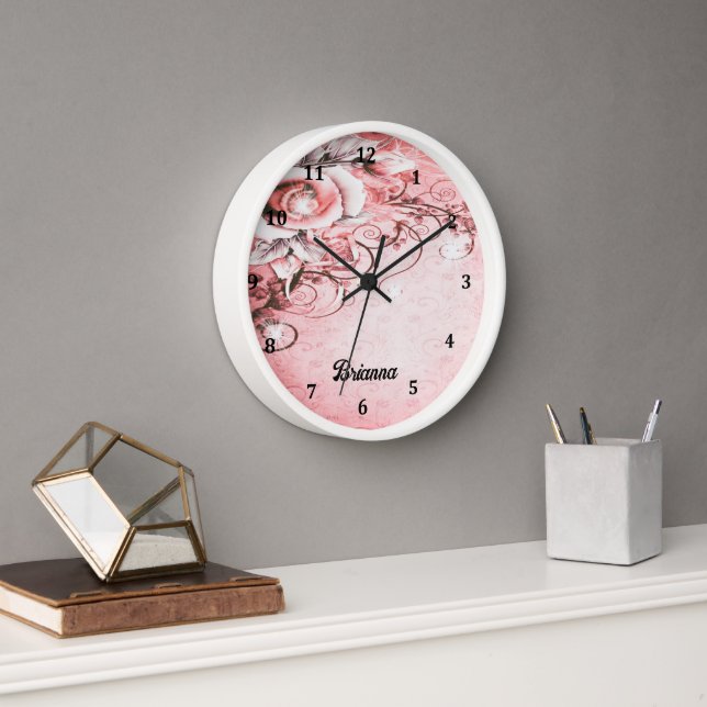 Horloge murale avec Rose rose et Fils Design (Bureau)