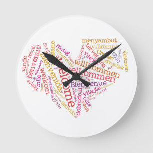 Horloge murale bienvenue de coeur (beaucoup de