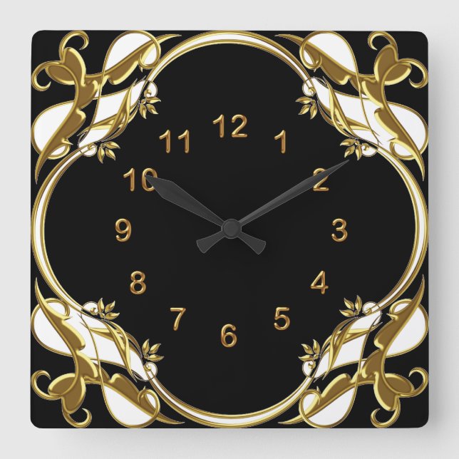 Horloge murale Black Gold Blanc Floral (Recto)
