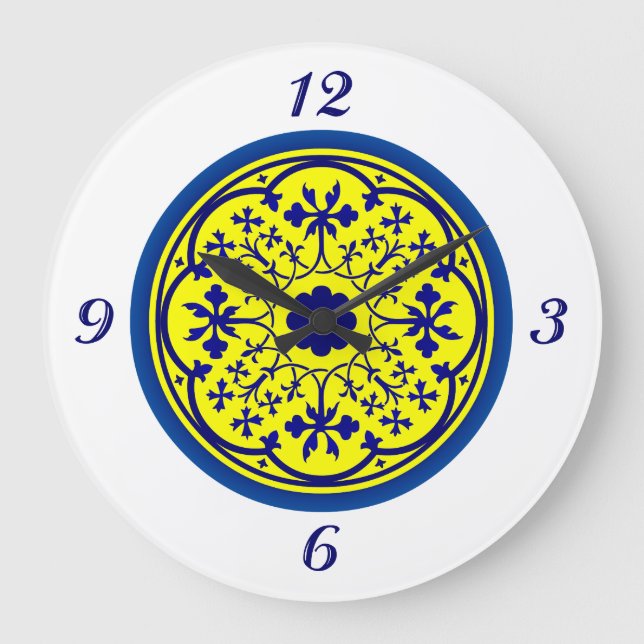 Horloge murale bleu blanc jaune inspirée (Recto)