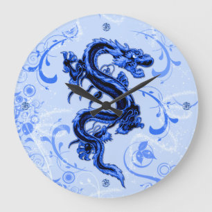 Horloge murale bleue de dragon d'imaginaire