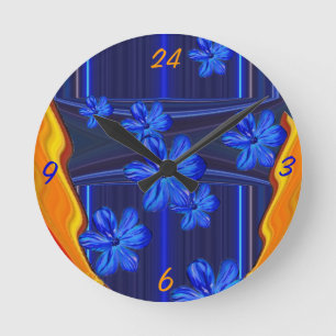 Horloge murale bleue de fleur de lampes au néon