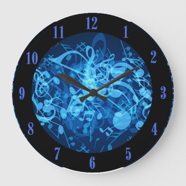 Horloge murale bleue de motif de notes de musique (Recto)