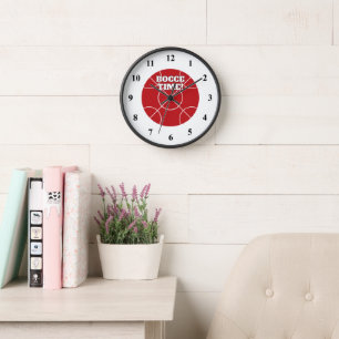 Horloge murale Bocce Rouge avec texte personnalisé