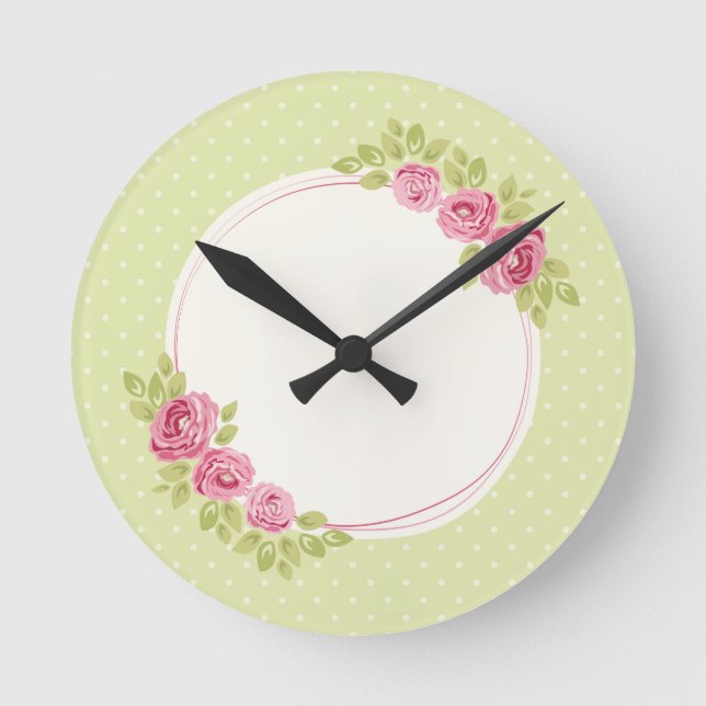 Horloge Murale Cadre aux Roses Vintage Shabby Chic (Recto)