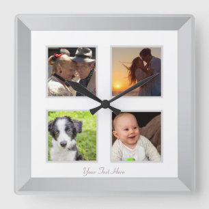 Horloge murale cadre photo argent moderne