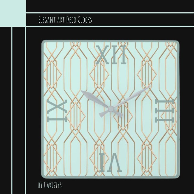 Horloge murale Carré Art Déco Gold Pastel Blue Sha (Créateur téléchargé)