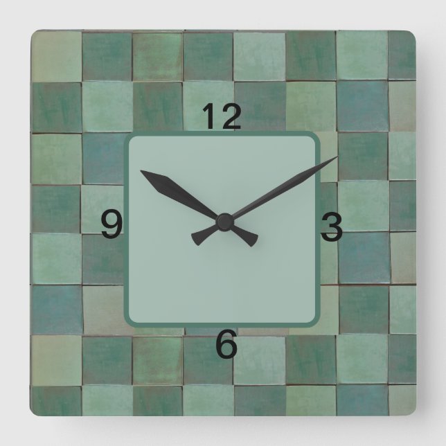 Horloge murale carré avec carrelage vert (Recto)