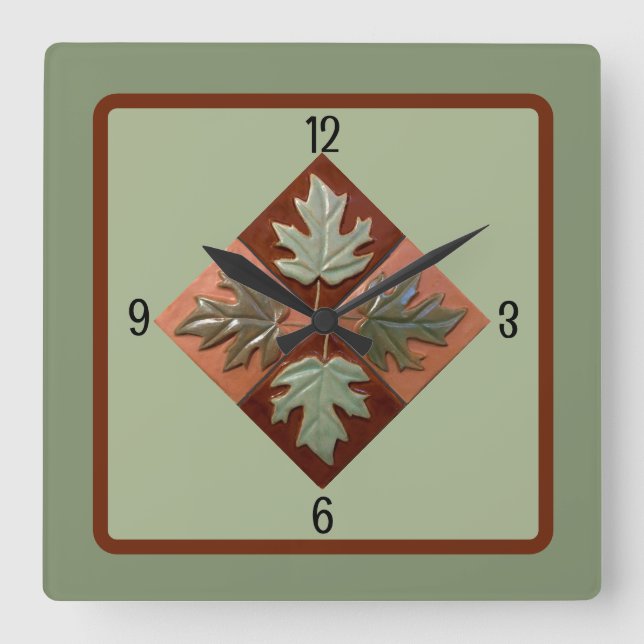 Horloge murale carré avec Feuilles d'érable (Recto)