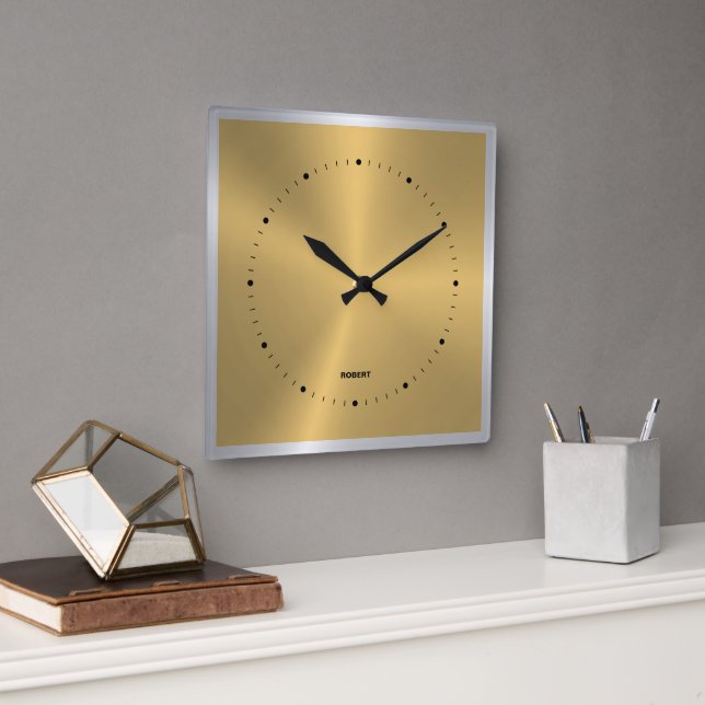 Horloge murale Carré brillante en argent métalliqu (Bureau)