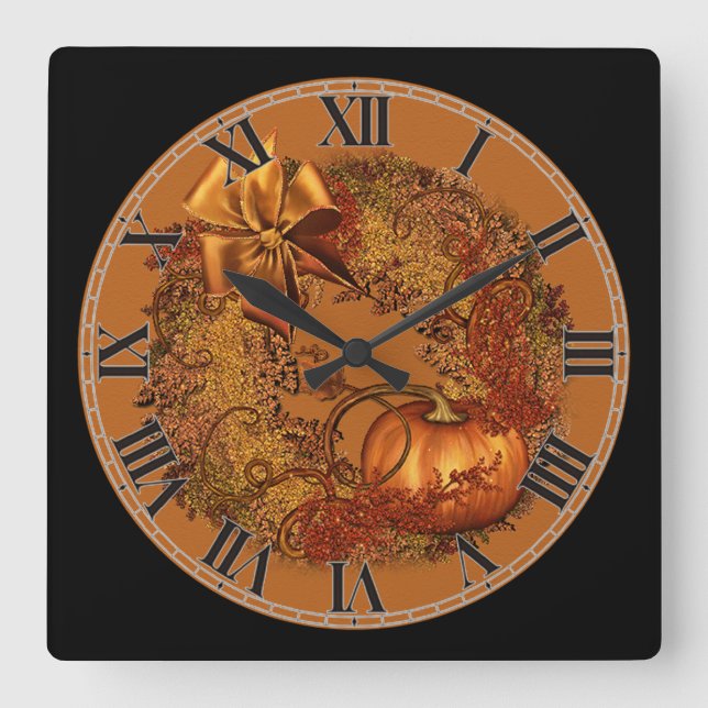 Horloge murale Carré Citrouille d'automne (Recto)