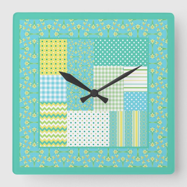 Horloge murale carré : Daffodil Faux-Patchwork (Recto)