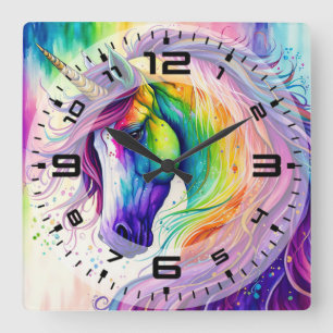 Horloge murale carré de la licorne magique