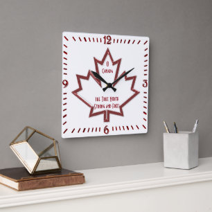 Horloge murale Carré Feuille d'érable canadienne