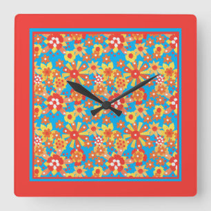 Horloge murale carré, Fleurs Orange Ditzy