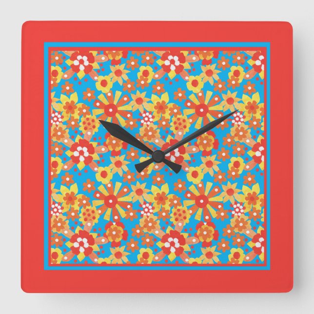 Horloge murale carré, Fleurs Orange Ditzy (Recto)