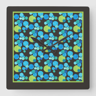 Horloge murale carré, Motif Abstrait de lunes bleu