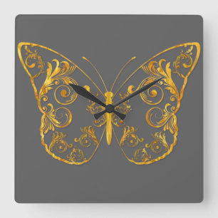 Horloge murale Carré papillon orange