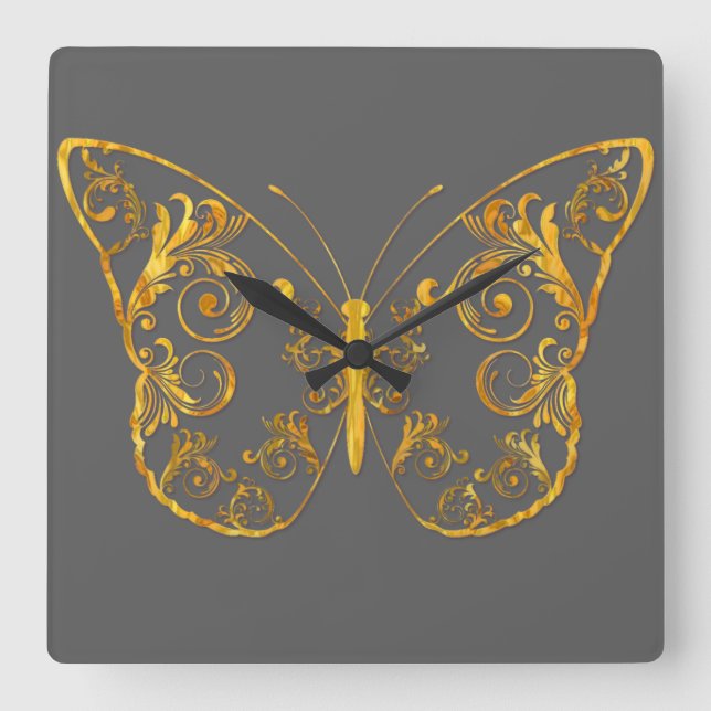 Horloge murale Carré papillon orange (Recto)