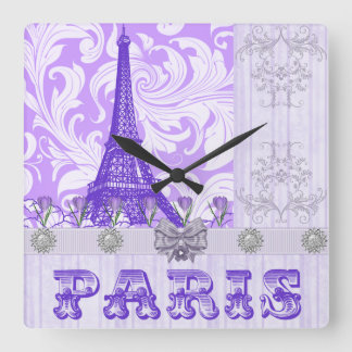 Horloge murale Carré Pastel Purple Paris