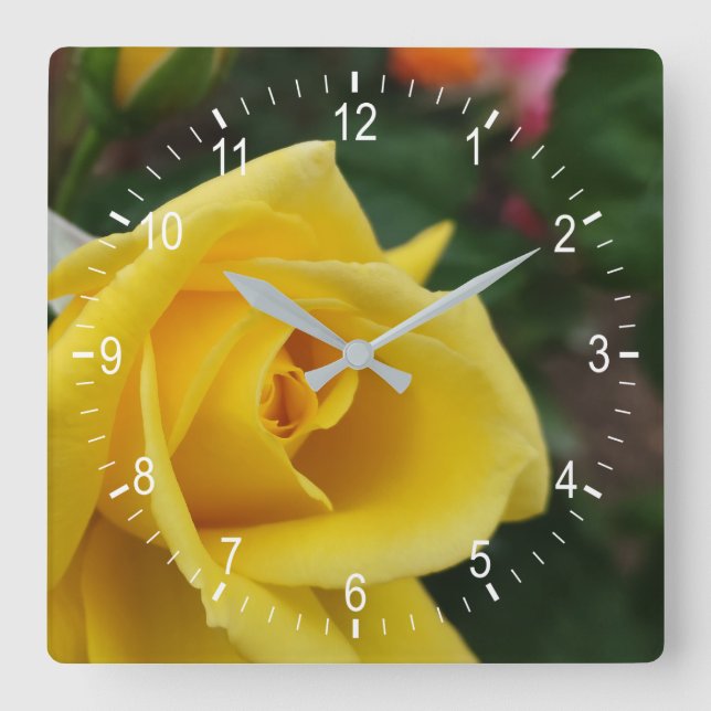 Horloge murale carré rose jaune (Recto)