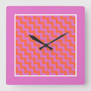 Horloge murale carré, Rose, Magenta, Chevrons oran