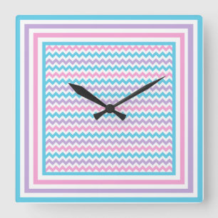 Horloge murale carré, Rose, Mauve, Chevrons Turquo