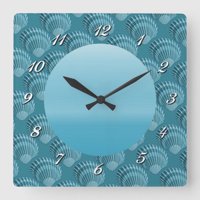 Horloge murale Carré turquoise du coquillage (Recto)