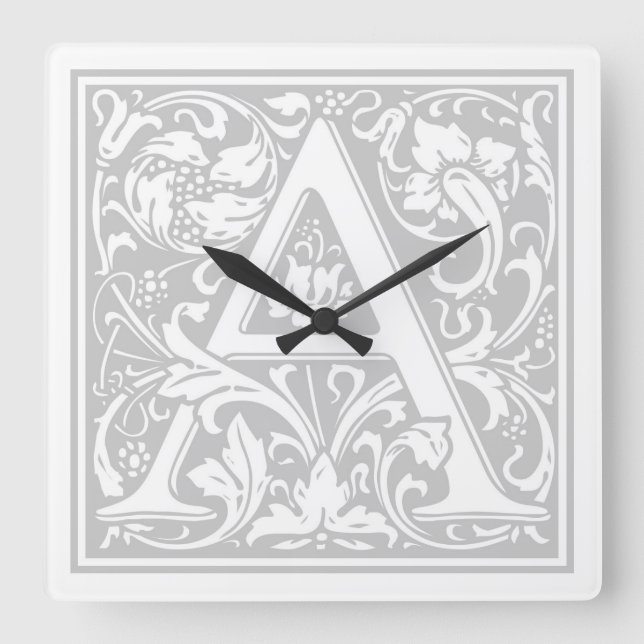 Horloge murale Carré William Morris Alphabet "A" (Recto)