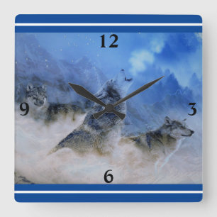 Horloge murale Carré Wolf Spirits