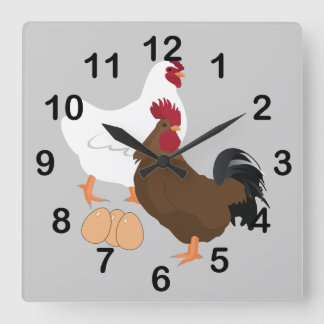 Horloge murale carrée d'oeufs de poulet de coq
