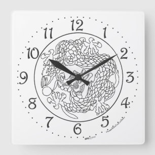 Horloge murale carrée Dragon Chinois