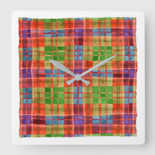 Horloge murale carrée en acrylique MAC RAE TARTAN