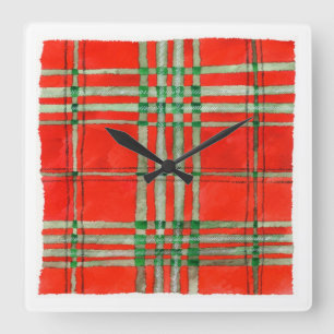 HORLOGE MURALE CARRÉE EN ACRYLIQUE TARTAN SCOTT RO