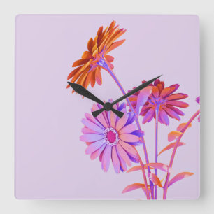 Horloge murale carrée florale