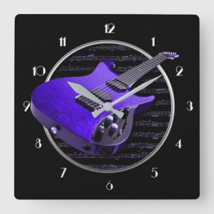 Horloge murale carrée guitare électrique violette