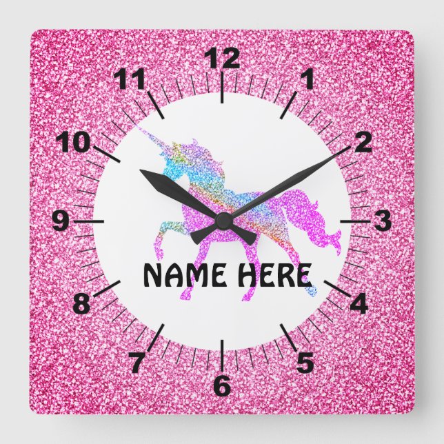 Horloge murale carrée Licorne Violette (Recto)