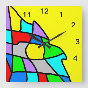 Horloge murale carrée mosaïque multicolore bleu ja